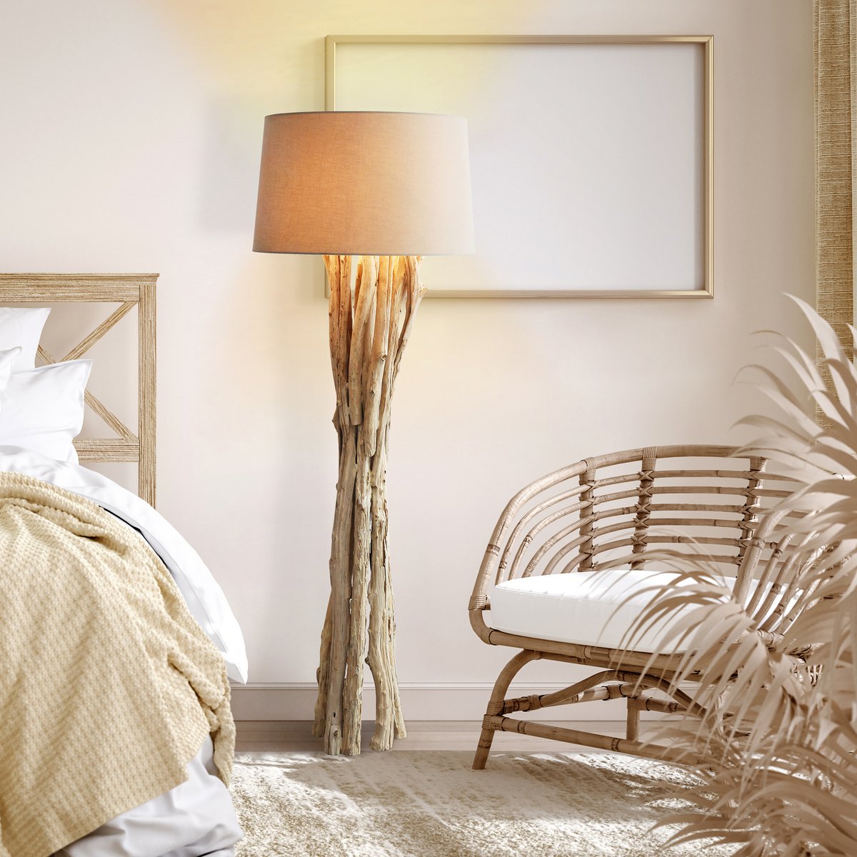 Vloerlamp drijfhout wit 145 cm