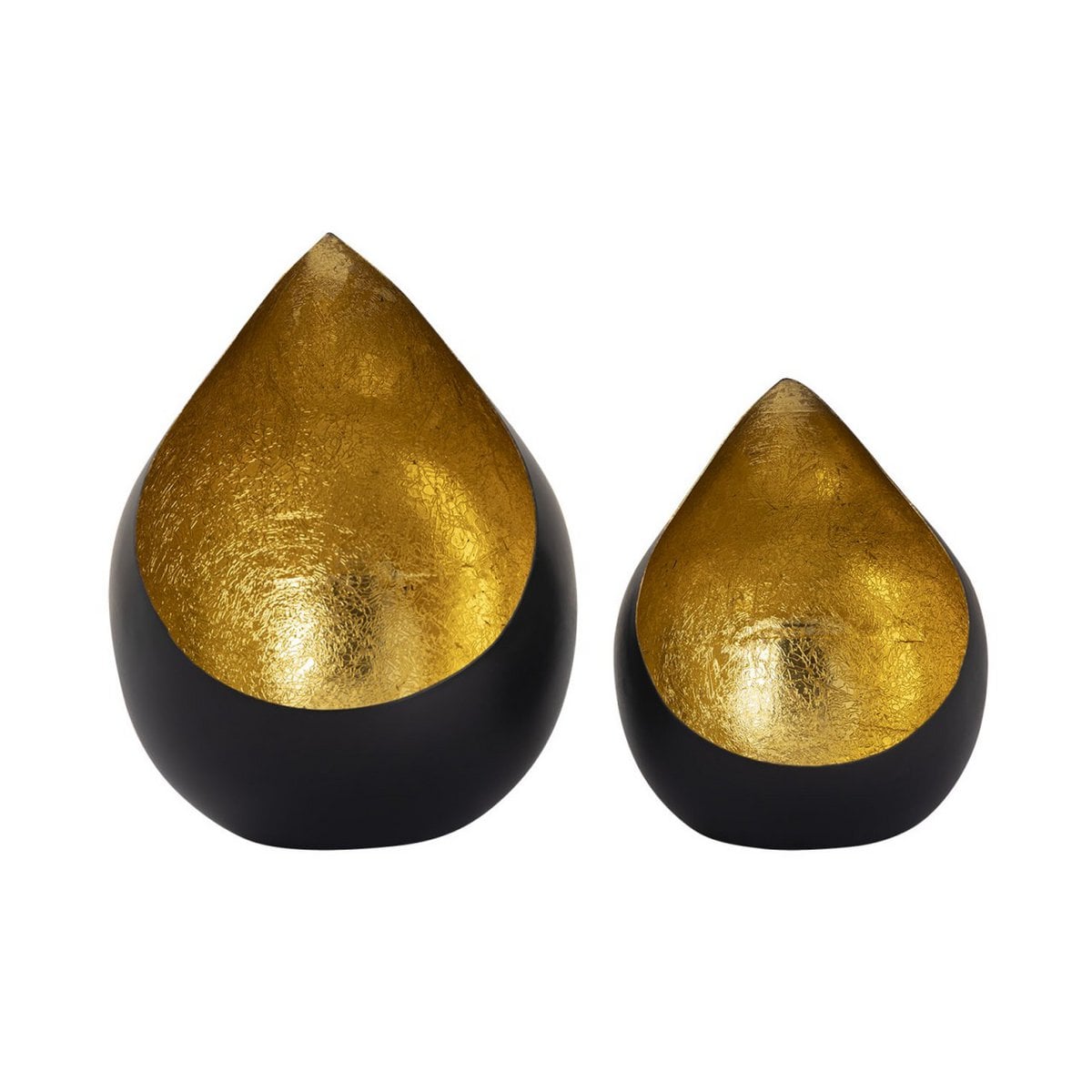 Tealight-houder set 2-delige romy kaarsenhouder drop-vorm zwarte mat vergulde binnenin