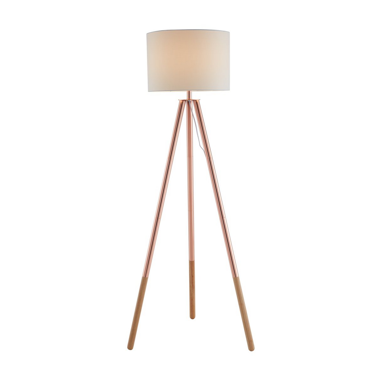 Vloerlamp met stoffen kap koper/wit