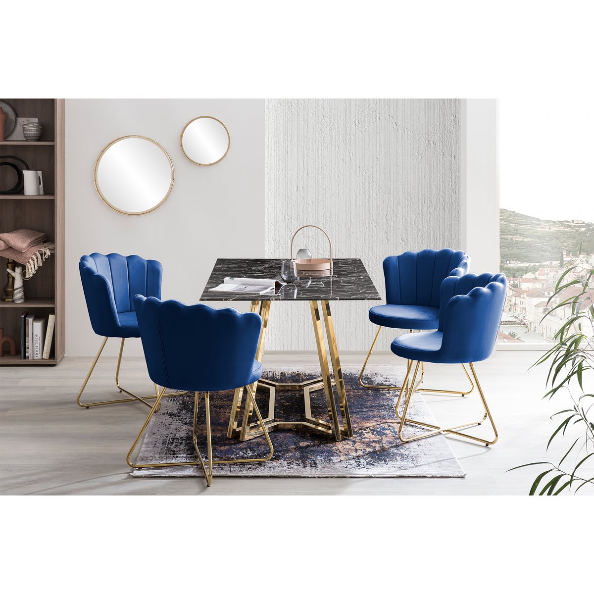 Fluwelen schelpstoel set van 2 donkerblauw