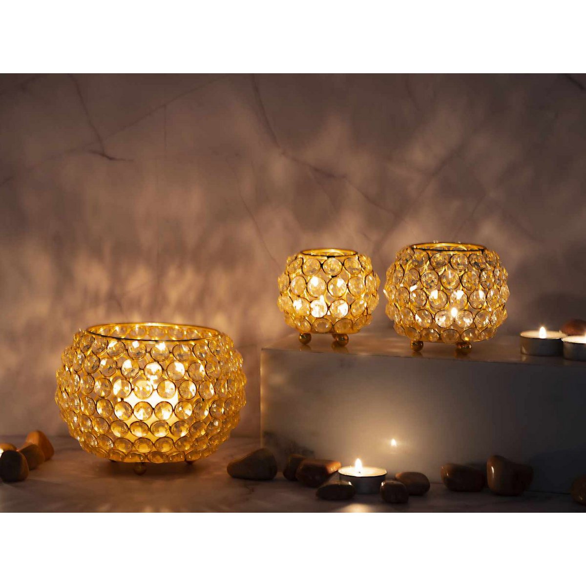 Tealight-houder kandelaar Set 3-delige Crystal Candlestick Gold of Silver Vintage Crystal