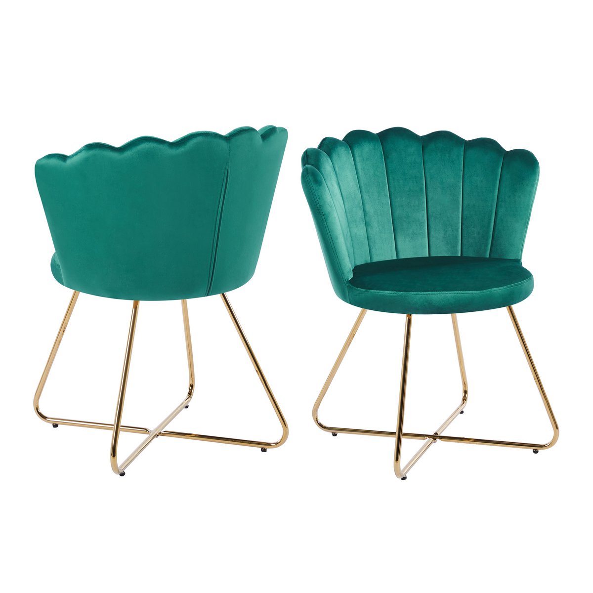 Set van 2 groene fluwelen schelpstoelen