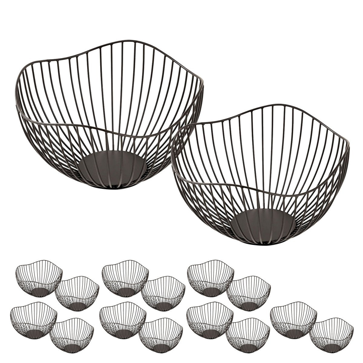 Fruitmand 16-delige metaal Ø 25 H 14 cm broodmand Set 2 x 8 PU fruitkom metaal zwart of gouden golf