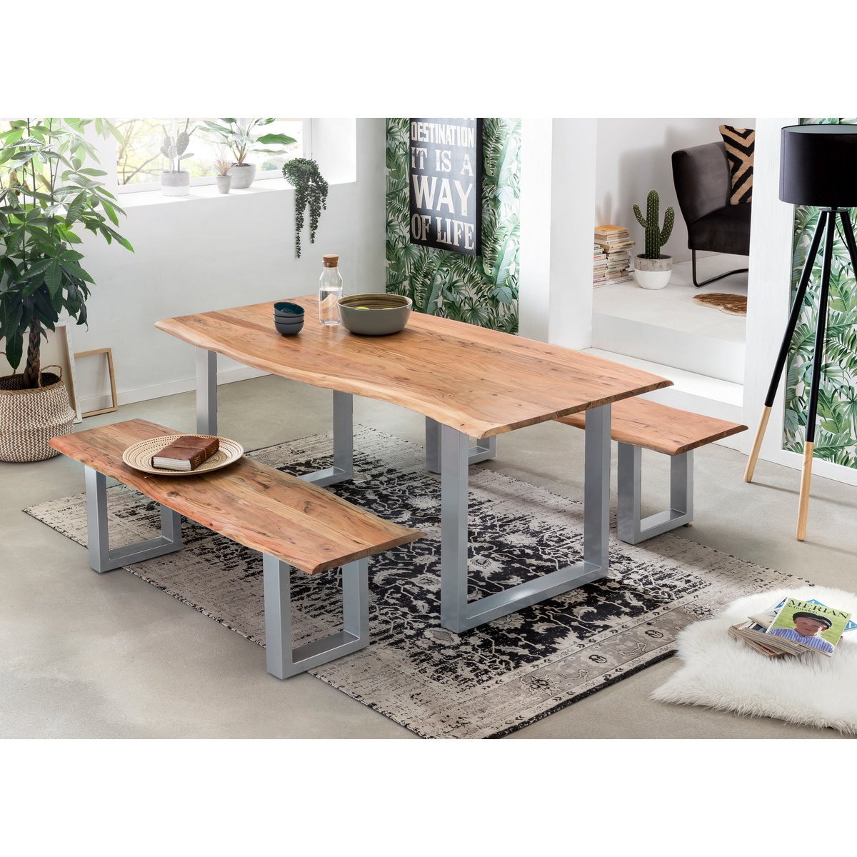 Tafel 200x100 cm, natuurlijk acacia, 56 mm