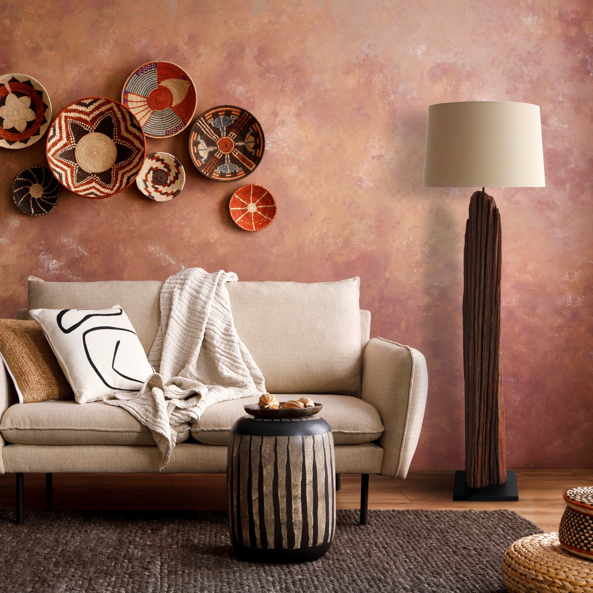 Vloerlamp drijfhout naturel/wit 175 cm