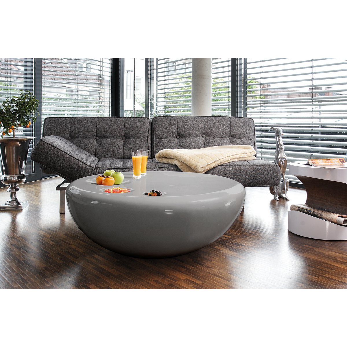 Salontafel 100 cm rond grijs glasvezel