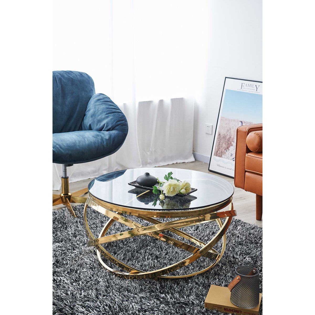 Salontafel goud/grijs Ø 80 cm