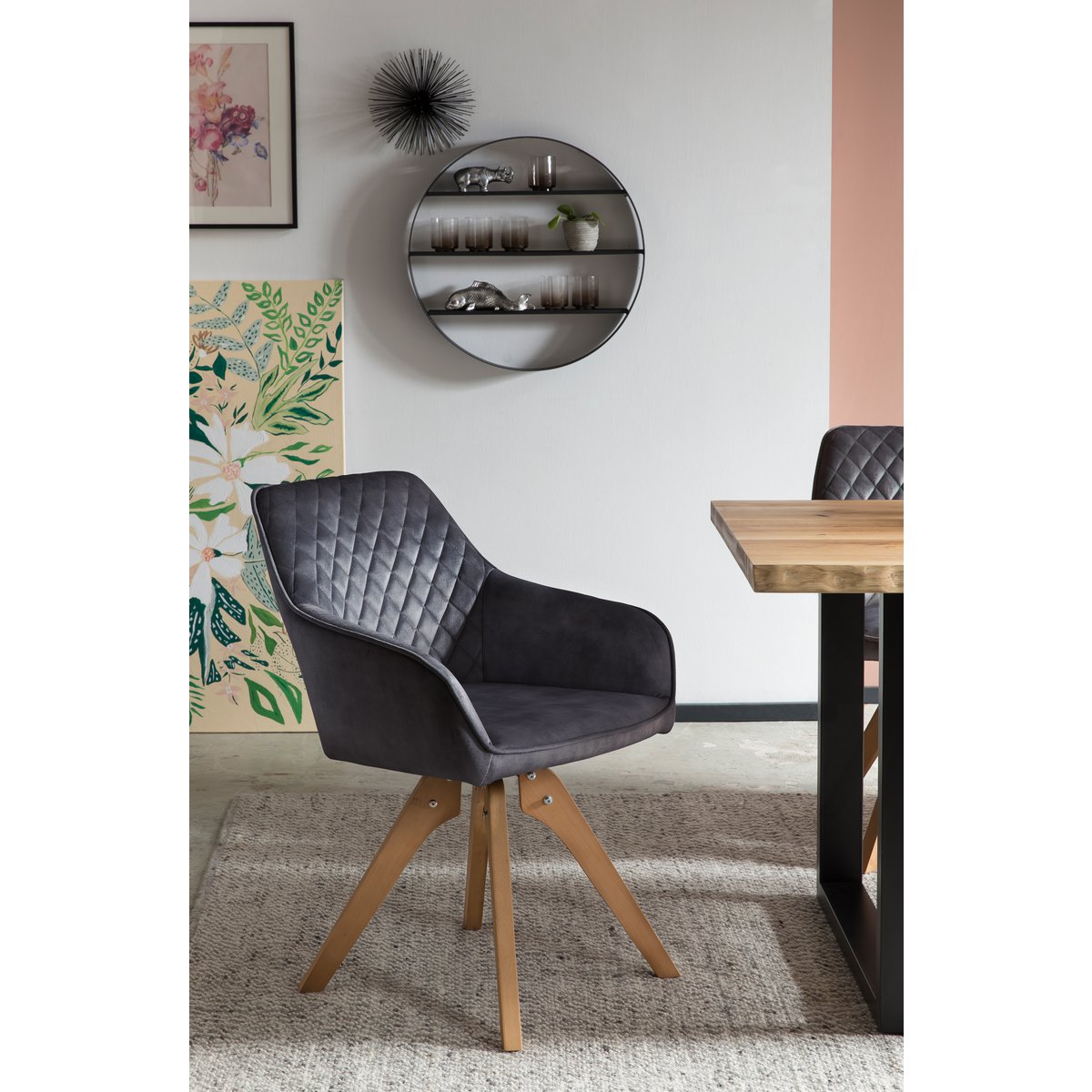 Fauteuil vintage fluweel velours, zwart