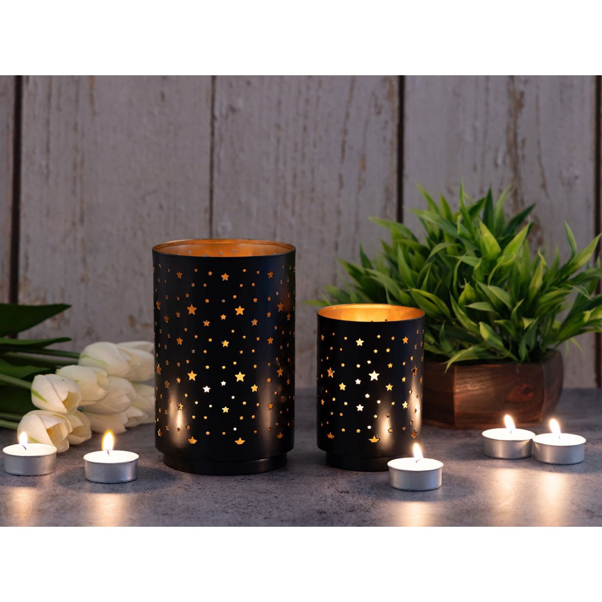 Tealight Holder MasterBox 16x 2 Set Starry Sky Kandelhouder rond Black Gold