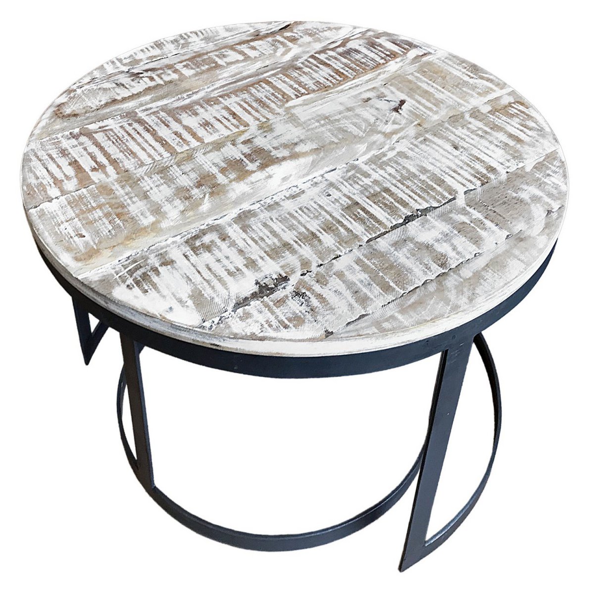 Salontafel set van 2 bijzettafel woonkamertafel rond Austin metalen frame antiek zilver of zwart