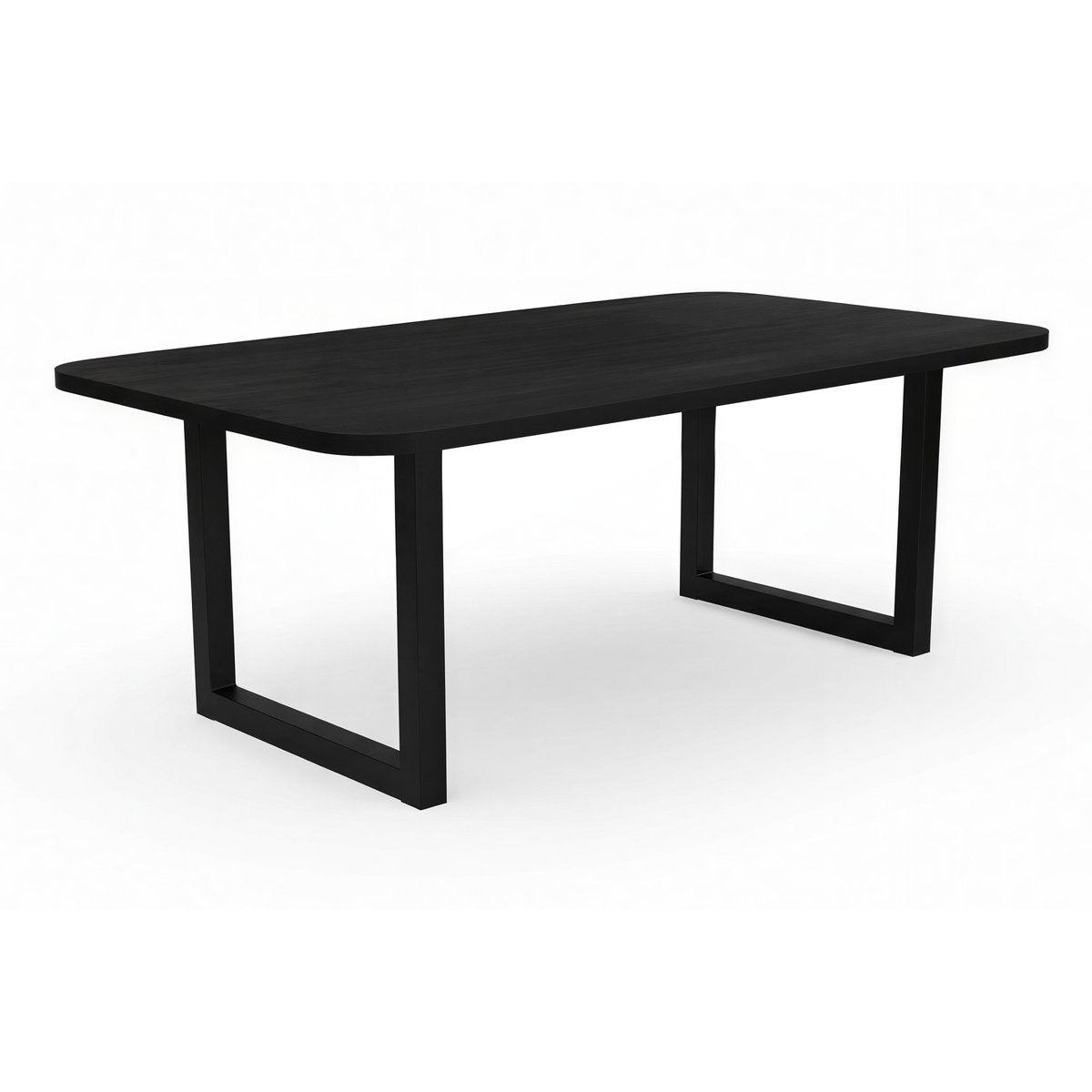 Eettafel 220x100 cm, 30 mm blad mango zwart, stalen frame antiek zwart