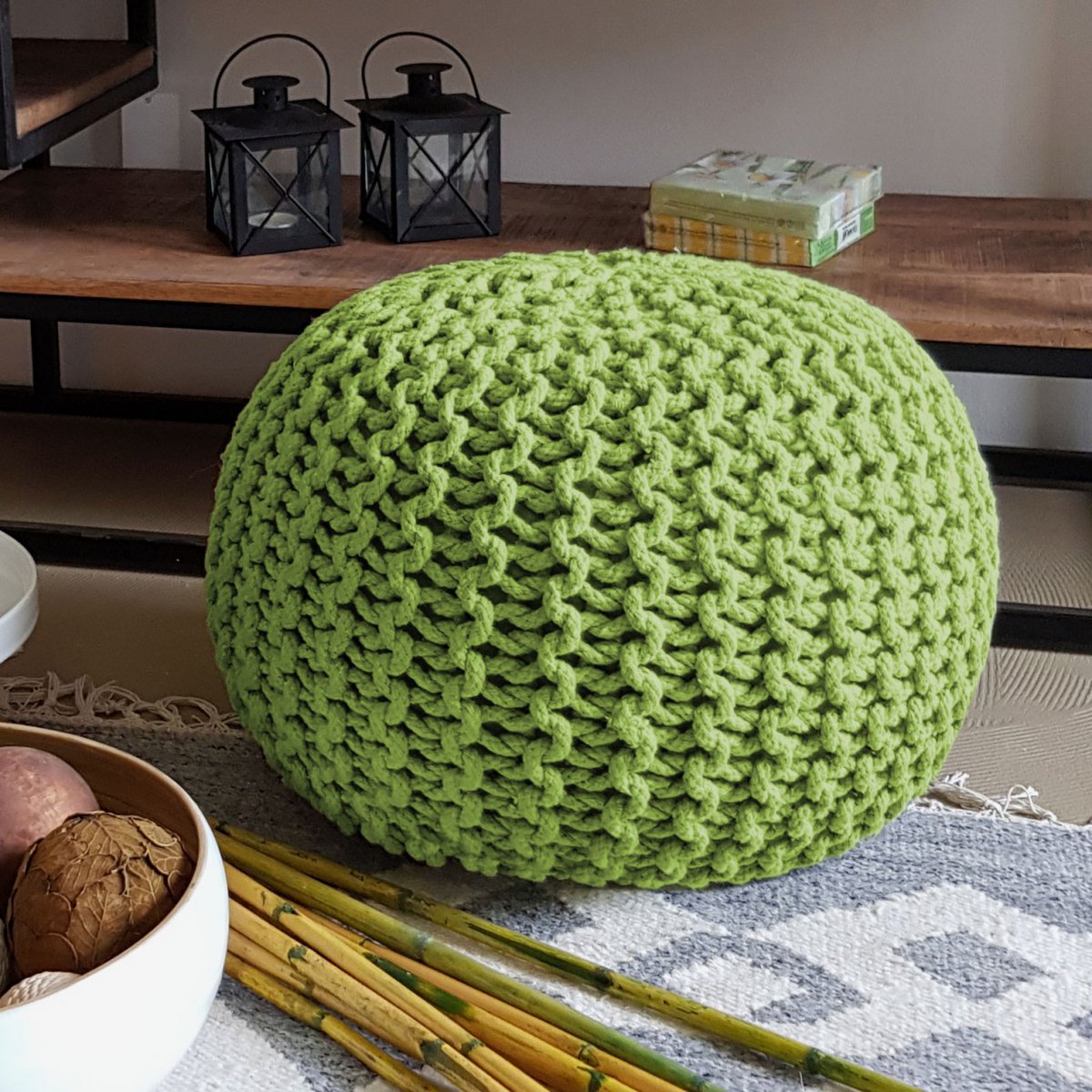 Brei -ontlasting pouf Ø 45 H 30 cm cm stoel pouf breien vloer kussen