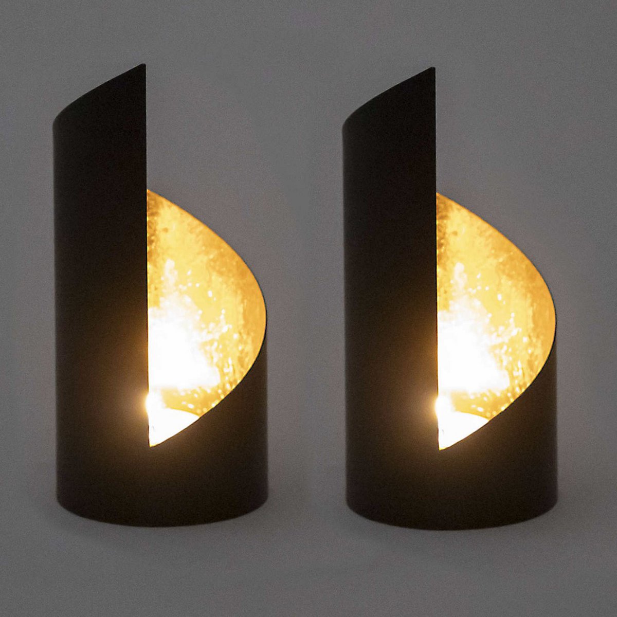 Tealight-houder set 2-delige kandelaar Kevin cilindrische zwarte mat vergulde binnenin