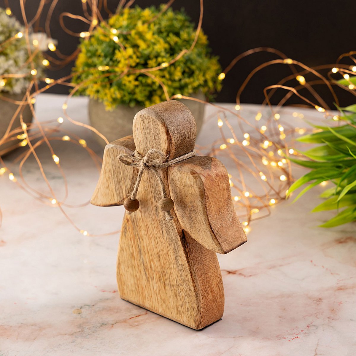 Decof Figuur Angel Wooden Figuur 15x13cm Master Box 36 stuks Lucky Angel Christmas Decoration Mango Wood