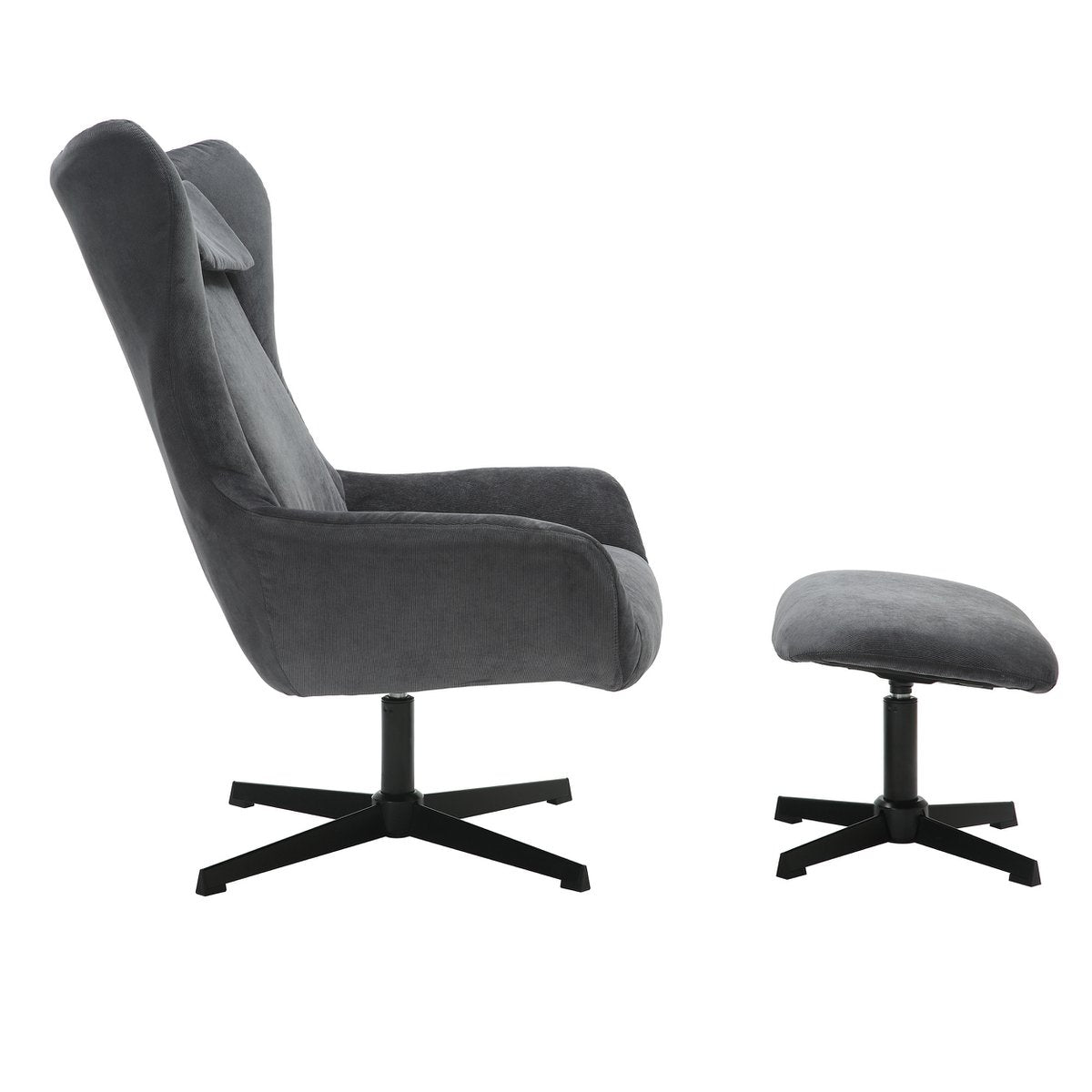 Fauteuil en kruk koordoptiek grijs