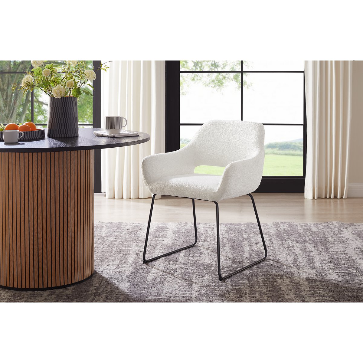 Fauteuil met ruguitsparing Bouclé stof wit