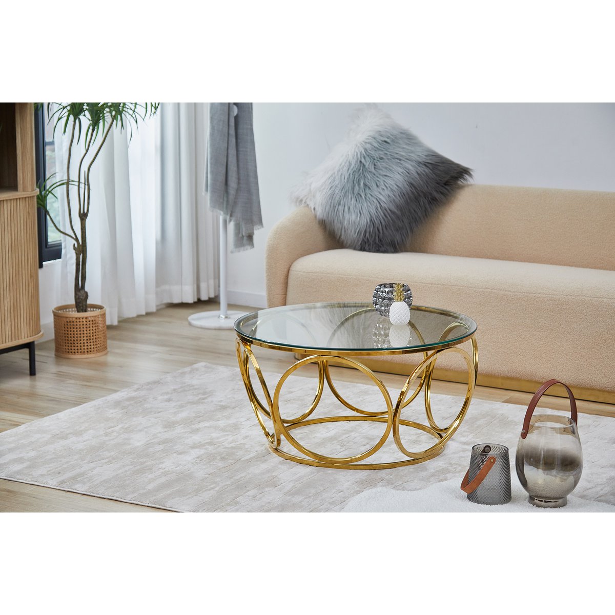 Salontafel Ø 80 cm goud/helder glas