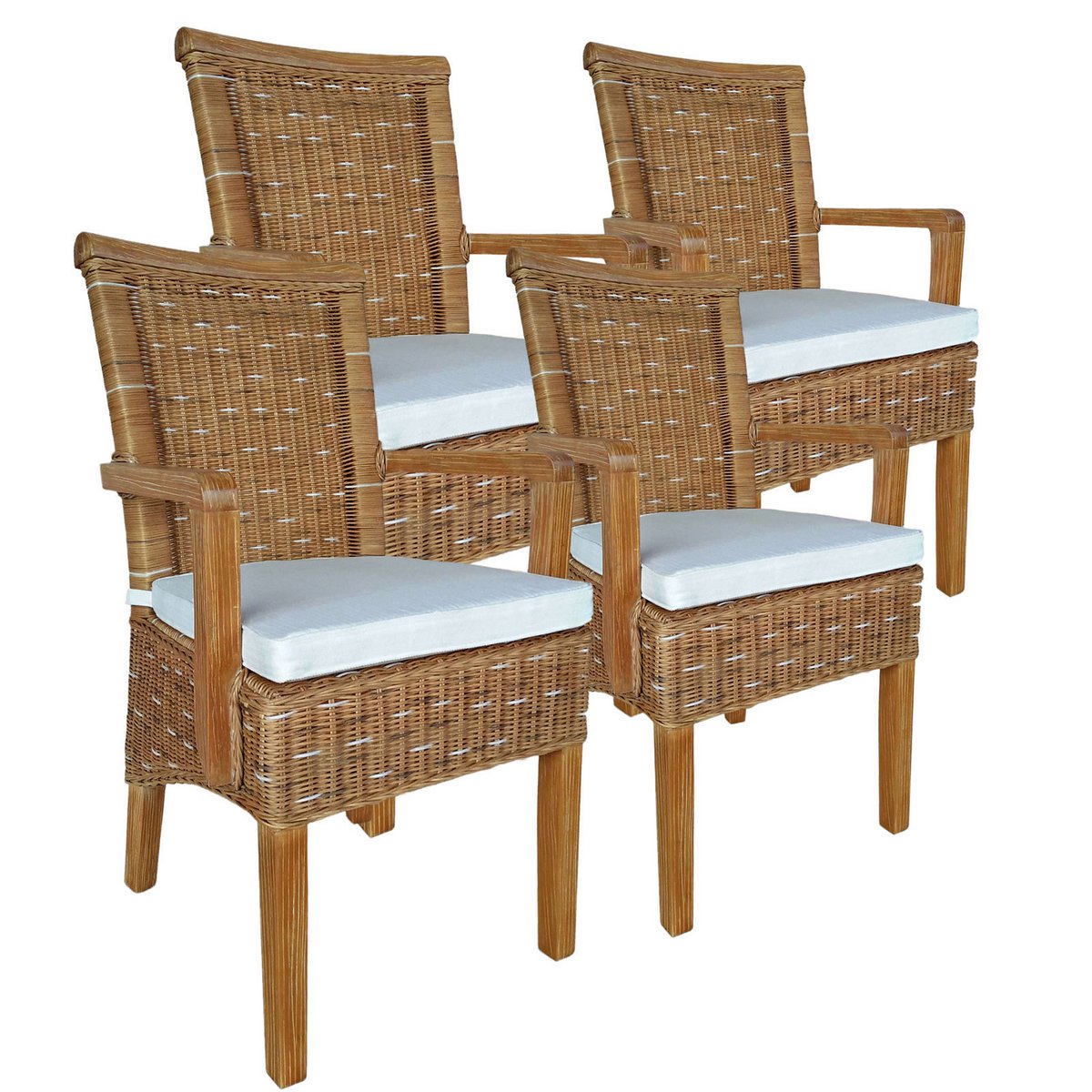 Eetkamerstoelen ingesteld met armleuningen 4 stukken rotan stoelen bruin Perth knabbelen fauteuils duurzaam