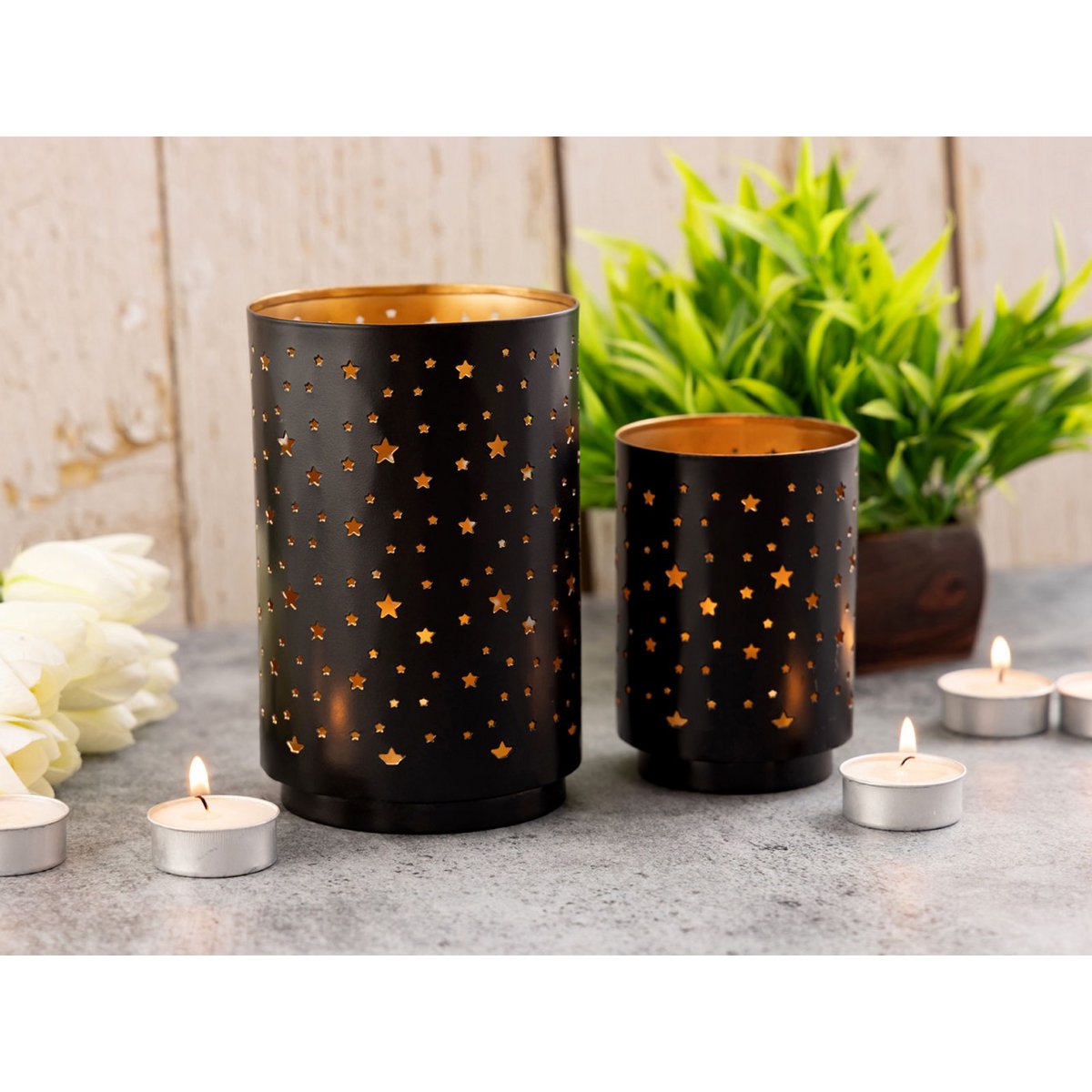 Tealight Holder MasterBox 16x 2 Set Starry Sky Kandelhouder rond Black Gold