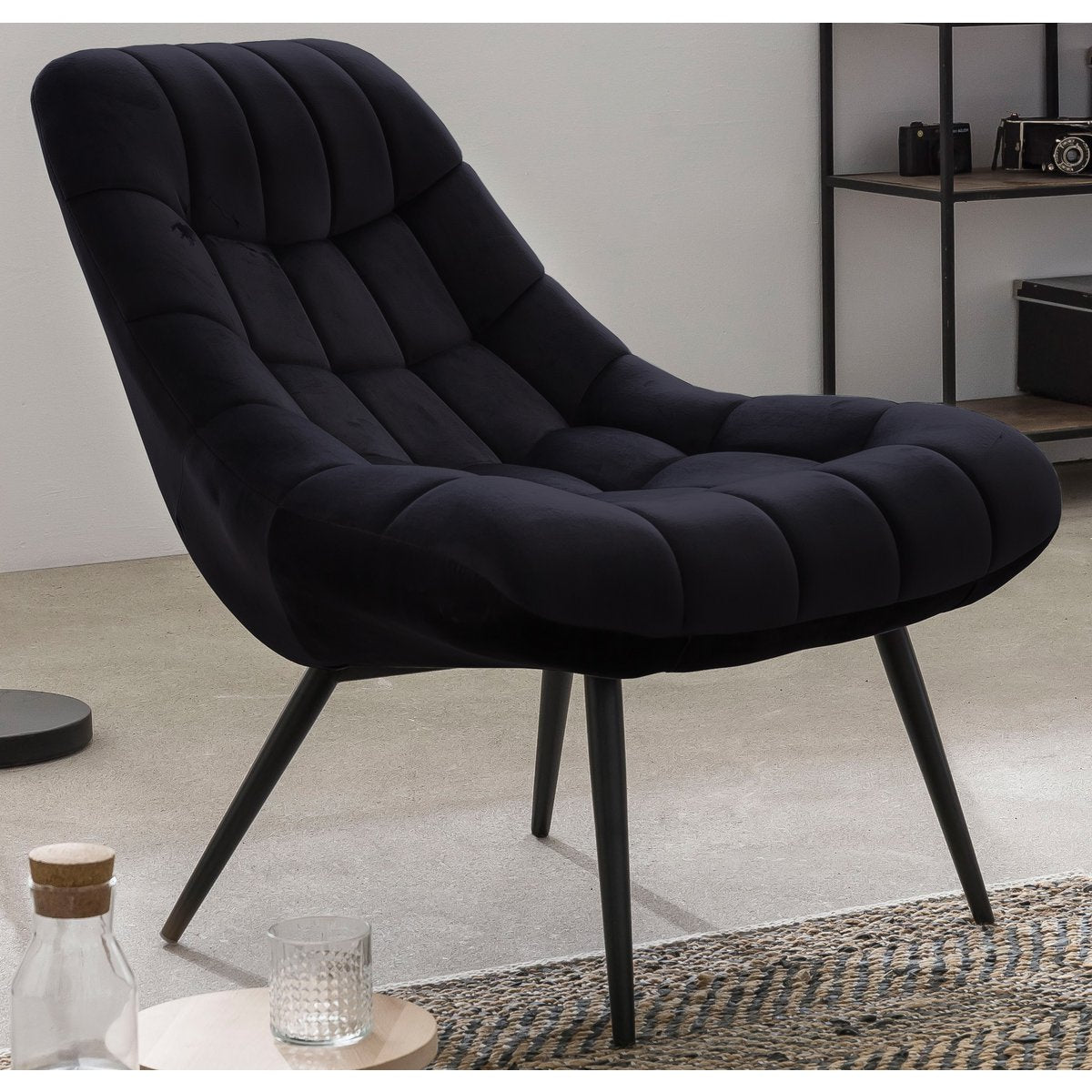 Fauteuil XXL fluweel zwart metaal zwart