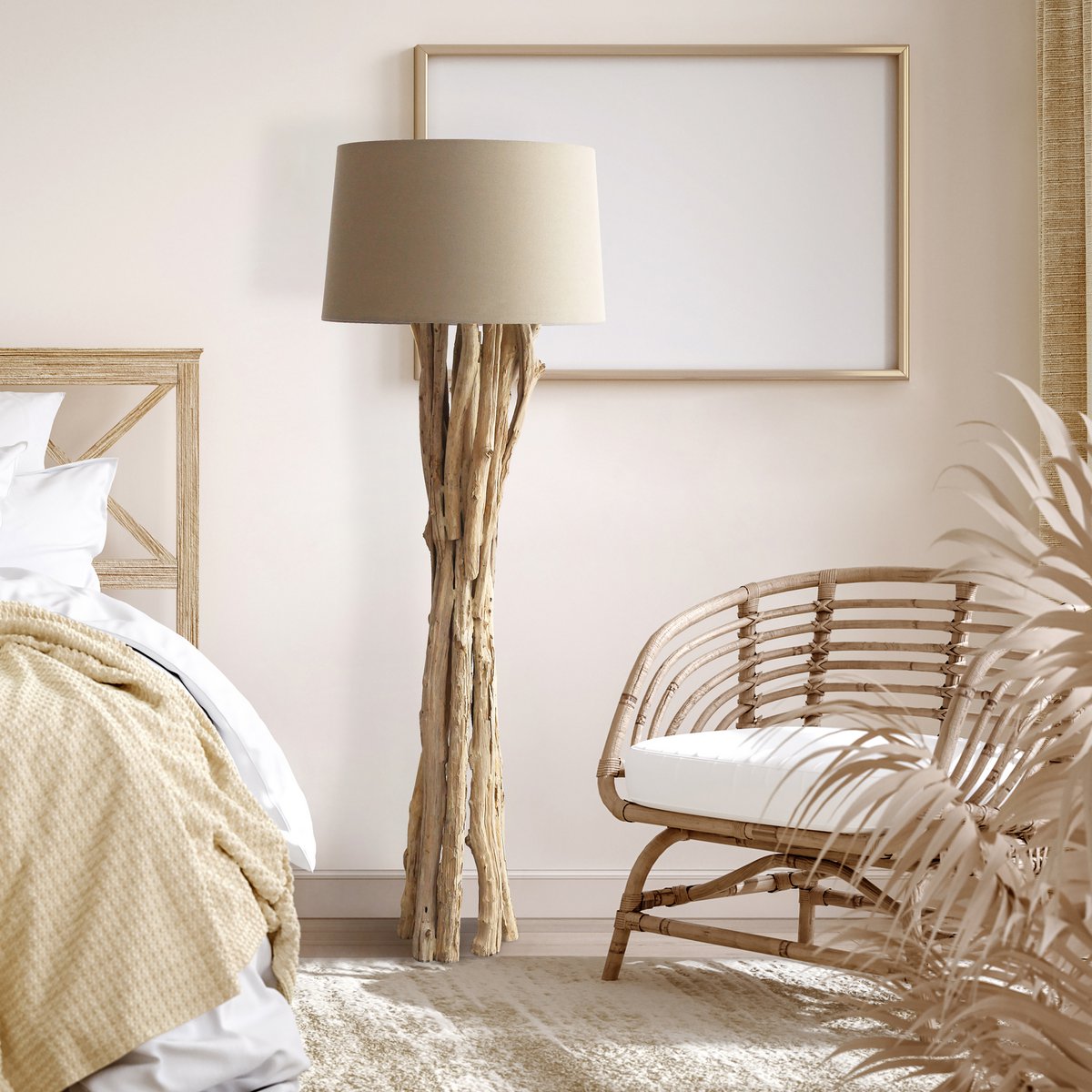 Vloerlamp drijfhout wit 145 cm