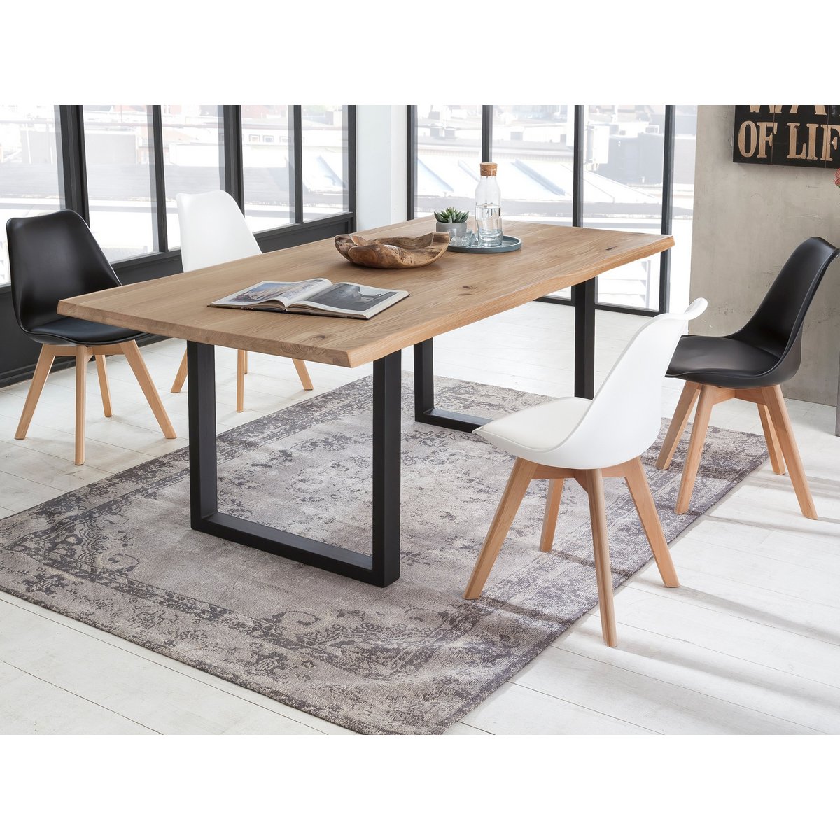 Tafel 160x90 cm, wild eiken, zwart frame