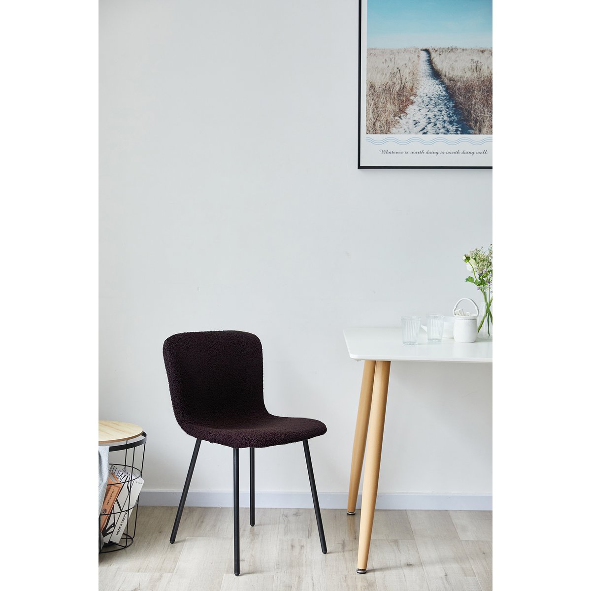 Bouclélook stoelenset van 4 zwart