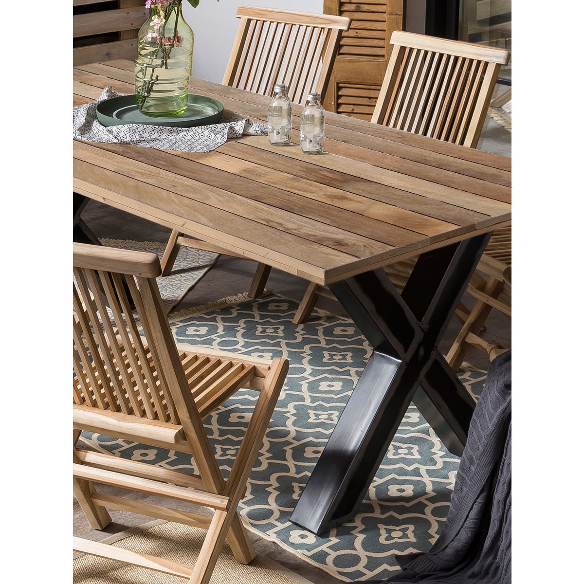 Eettentabel 200 x 100 x 77 cm | Tabel top 43 mm | Mango Nature | X metalen frame antiek zwart
