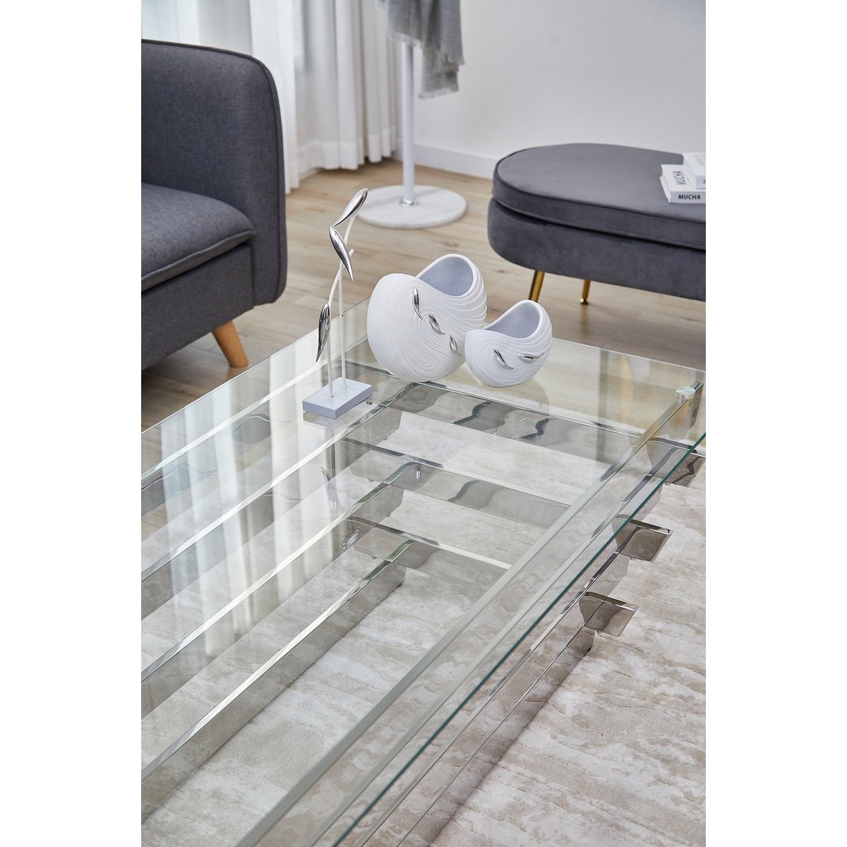 Salontafel 130x70 cm zilver/helder glas