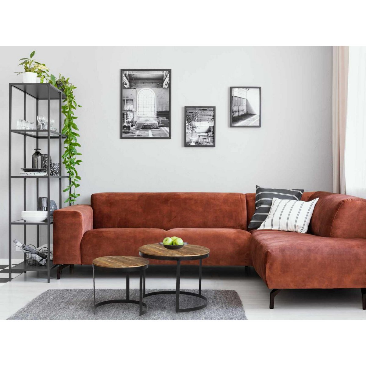 Salontafel set van 2 bijzettafel woonkamertafel rond Austin metalen frame antiek zilver of zwart