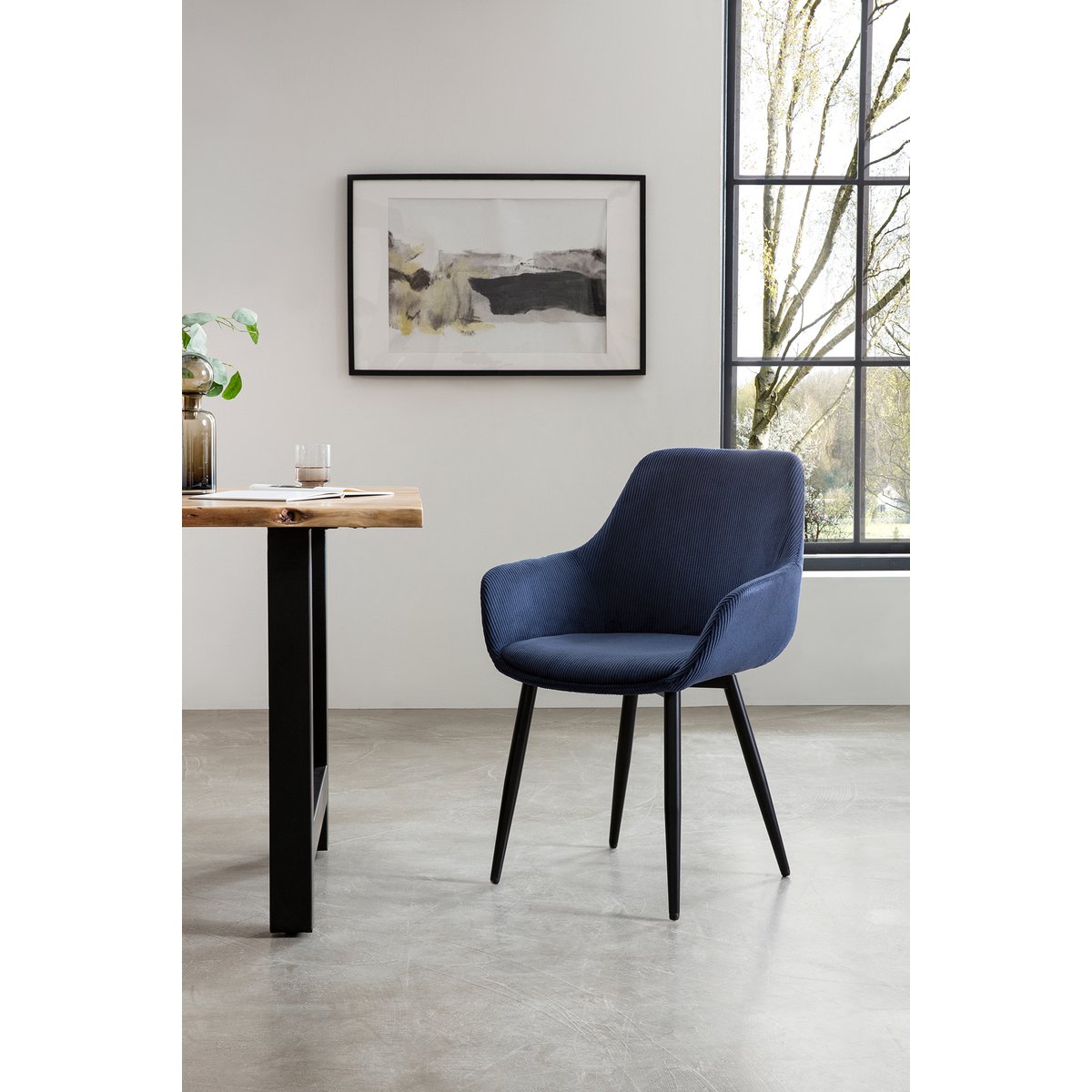 Set van 2 corduroy fauteuils, donkerblauw