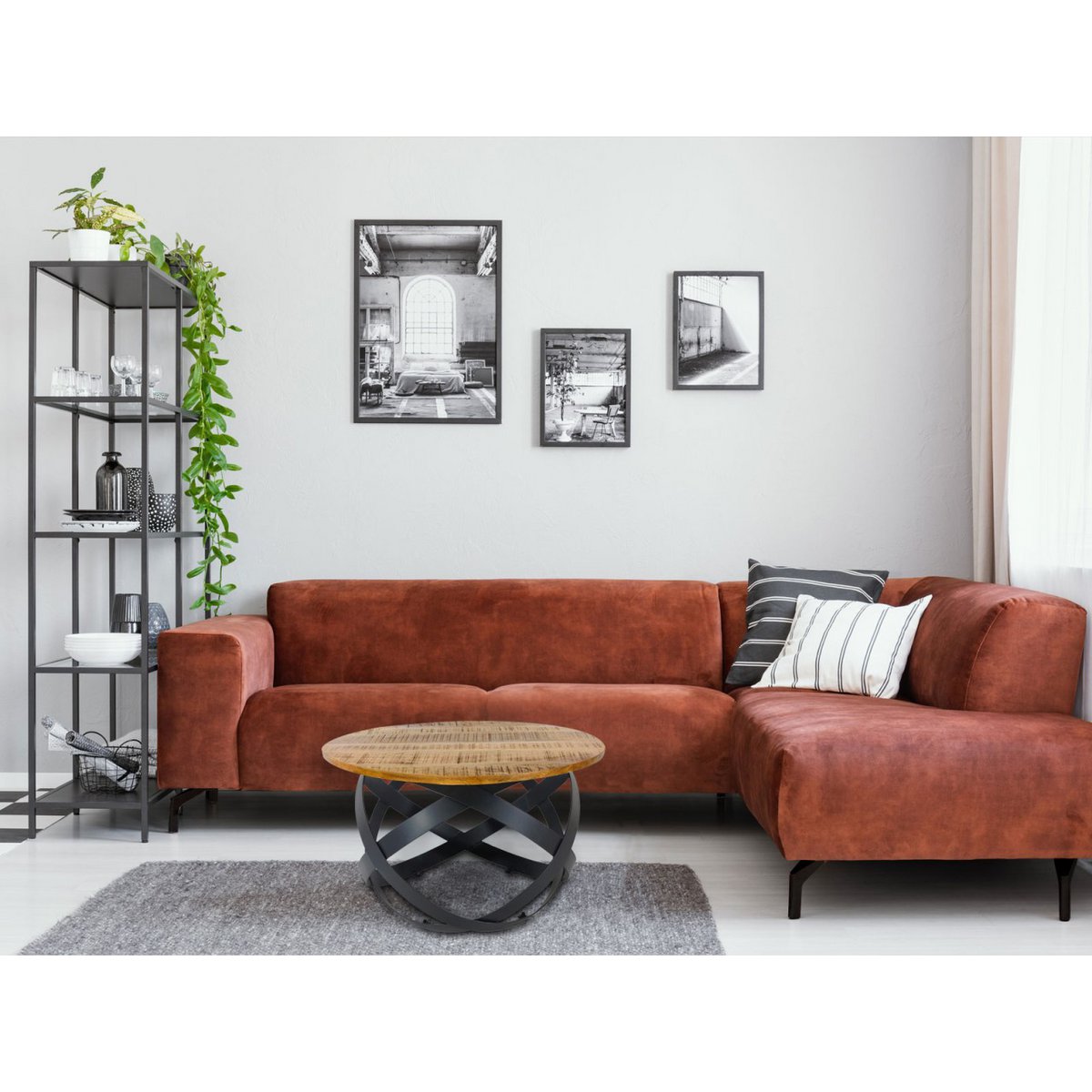 Bijzettafel salontafel rond woonkamer orbit metalen frame zwart