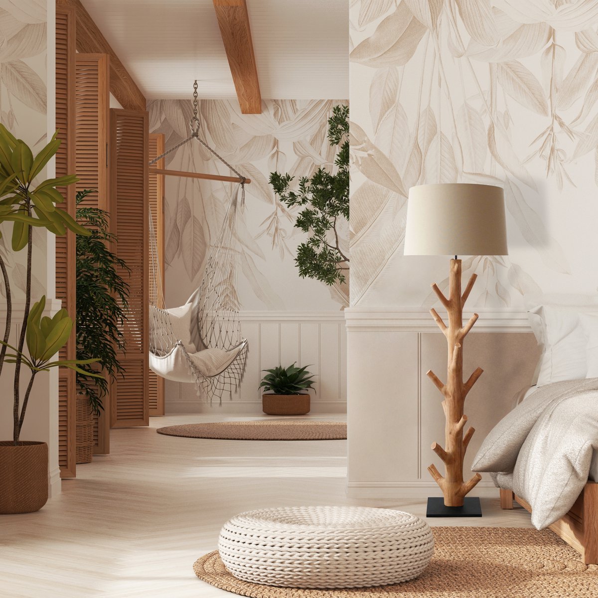 Vloerlamp drijfhout naturel/wit 175 cm