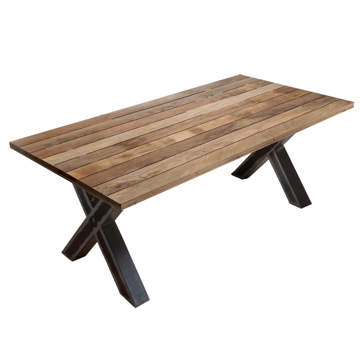 Eettentabel 240 x 100 x 77 cm | Tabel top 43 mm | Mango Nature | X metalen frame antiek zwart