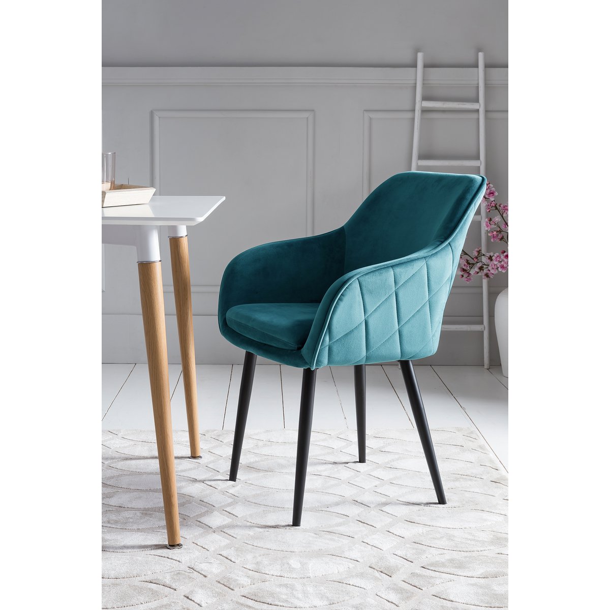 Eetkamerstoel turquoise fluweel