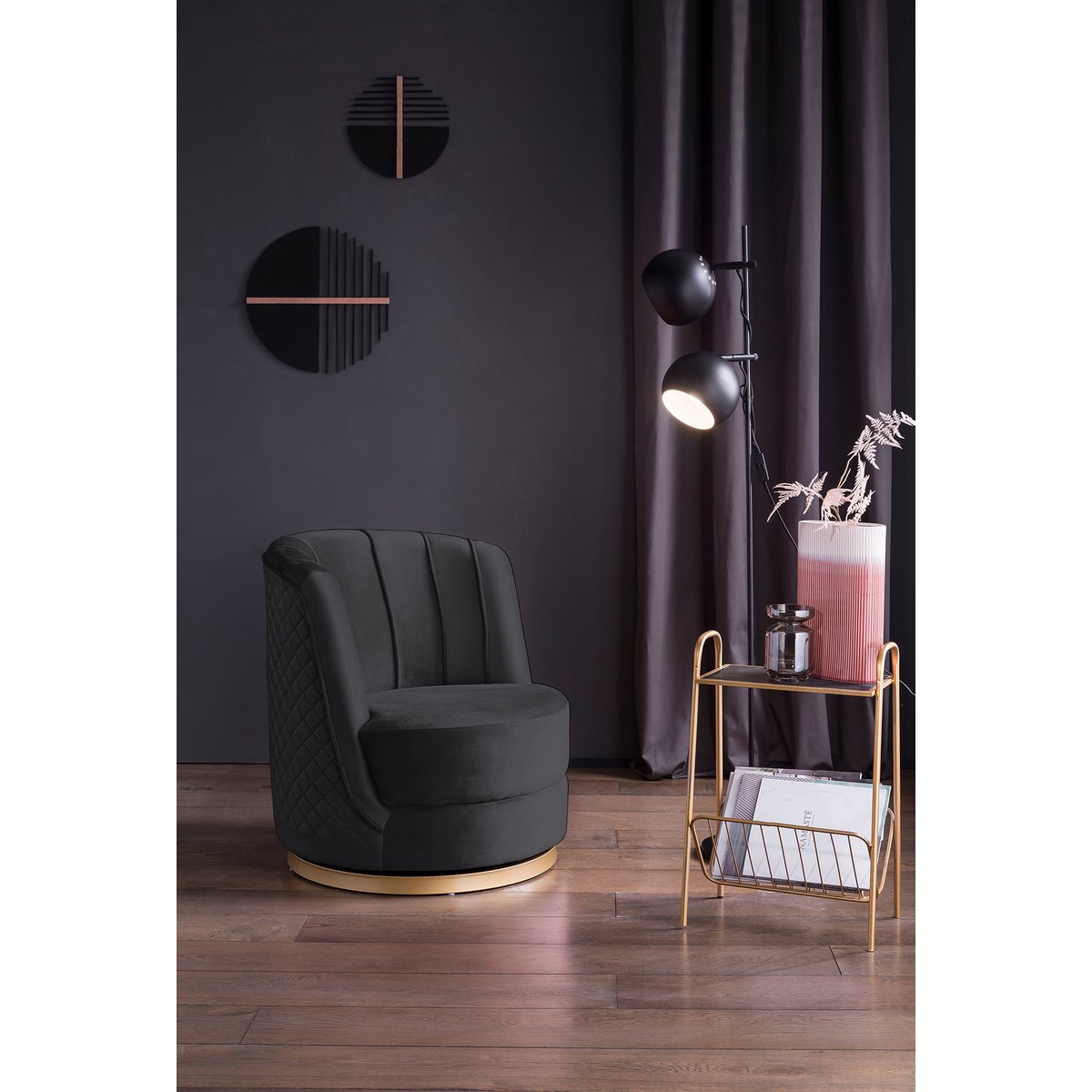 Zwart fluwelen draaifauteuil
