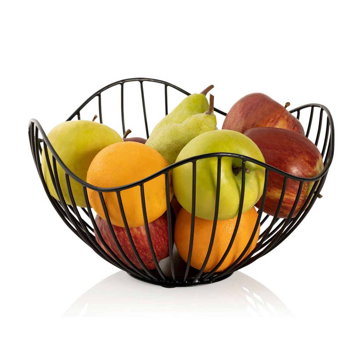 Fruitmand metaal Ø 25 H 14 cm broodmand set 2 stuks fruitkom metaal zwart of gouden ronde golf