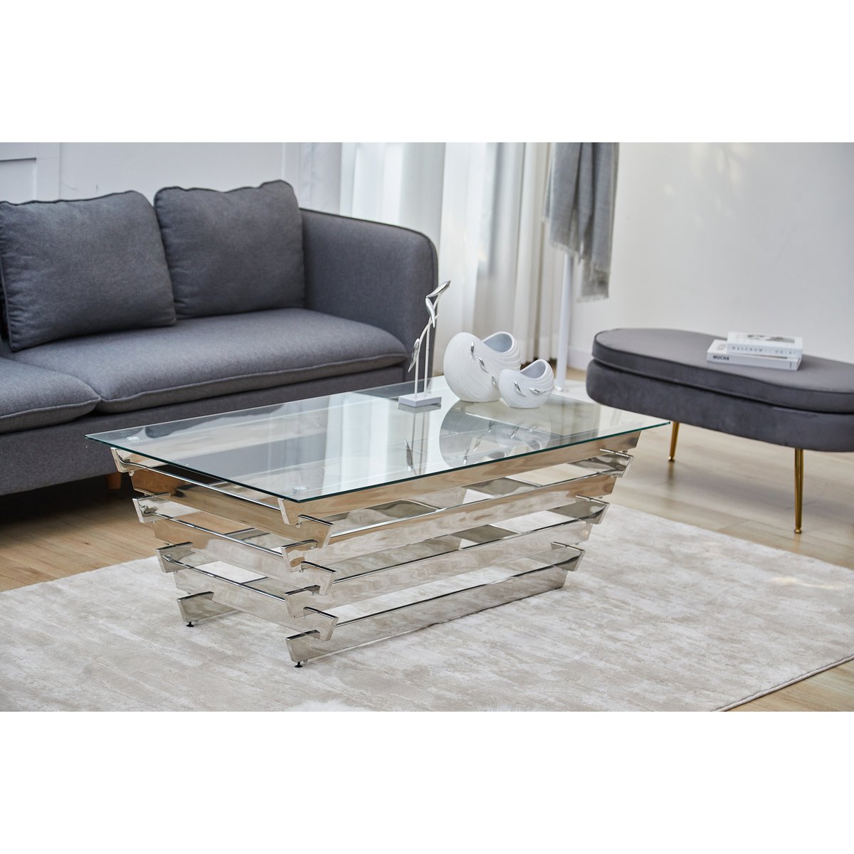 Salontafel 130x70 cm zilver/helder glas