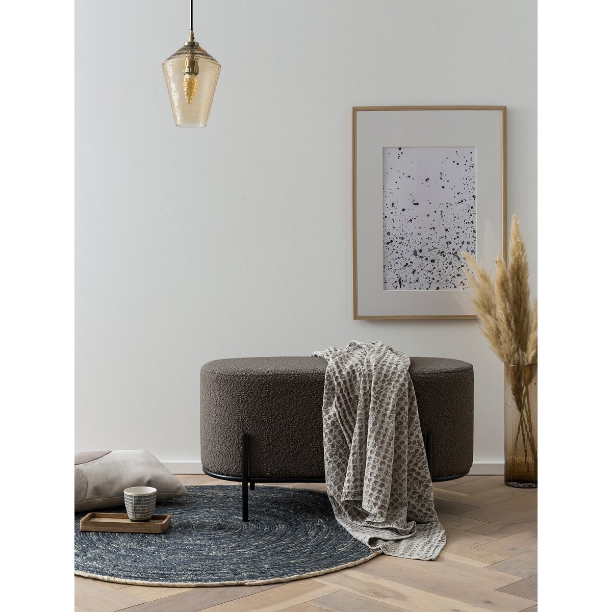 Polsterhocker Bouclé Stoff Antraciet