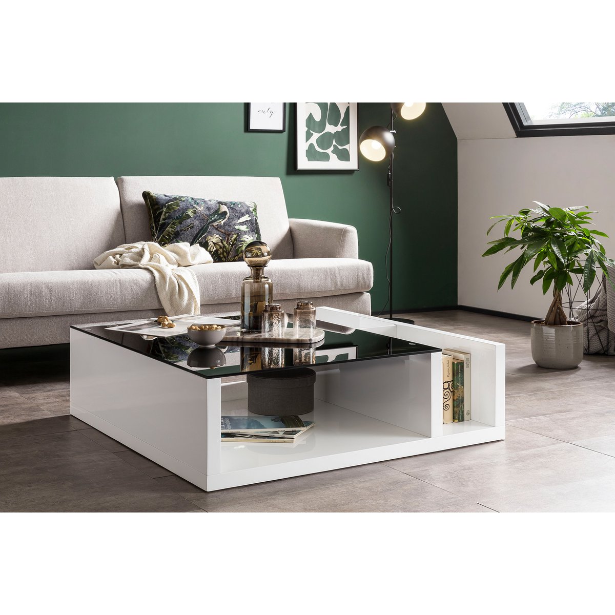 Salontafel wit/zwart 100x100 cm