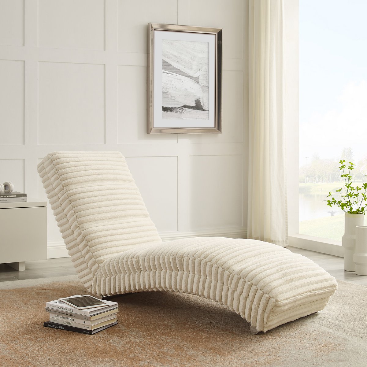 Chaiselongue plüschkoord beige