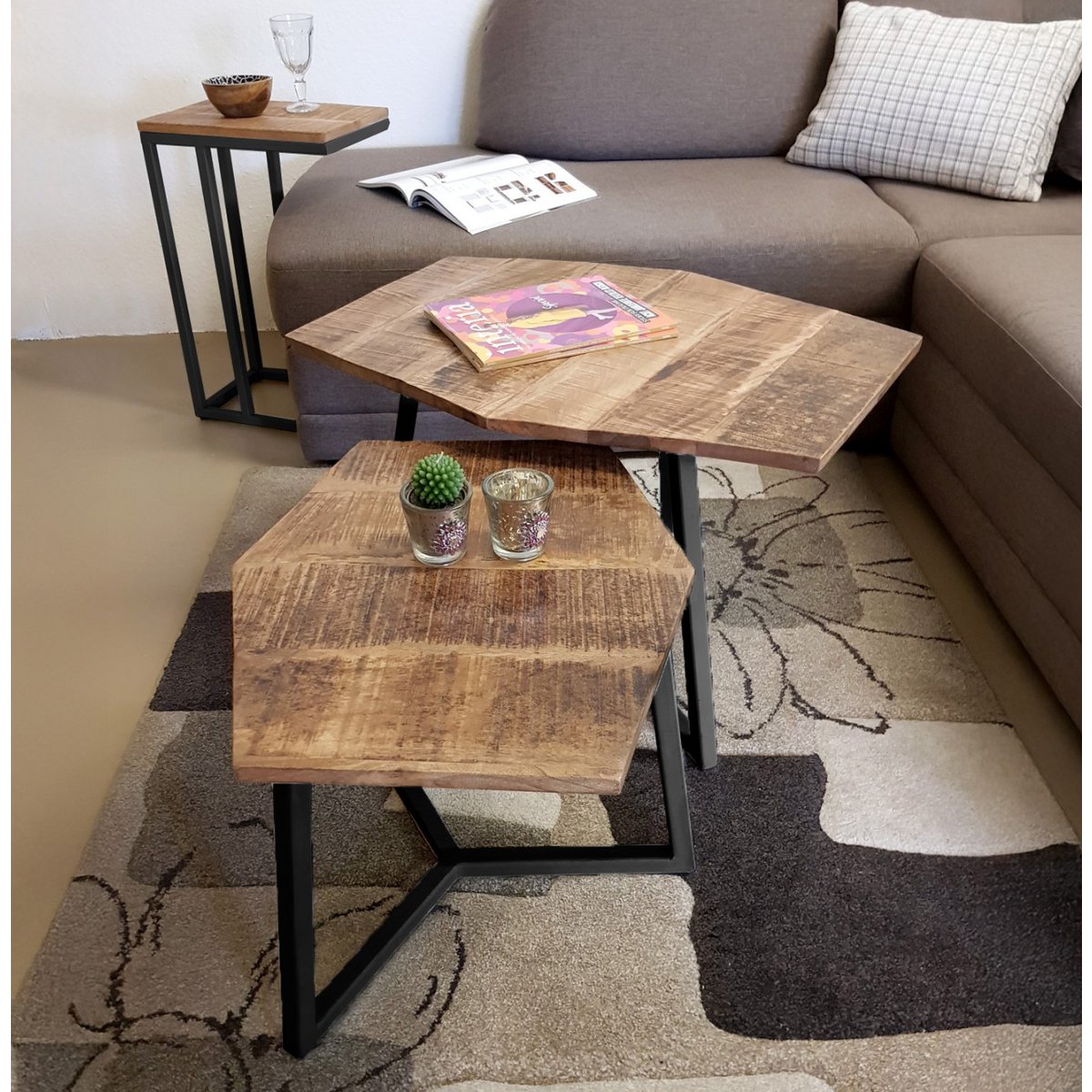 Set van 2 salontafels (6 stuks) 1 pallet woonkamertafel München metalen frame