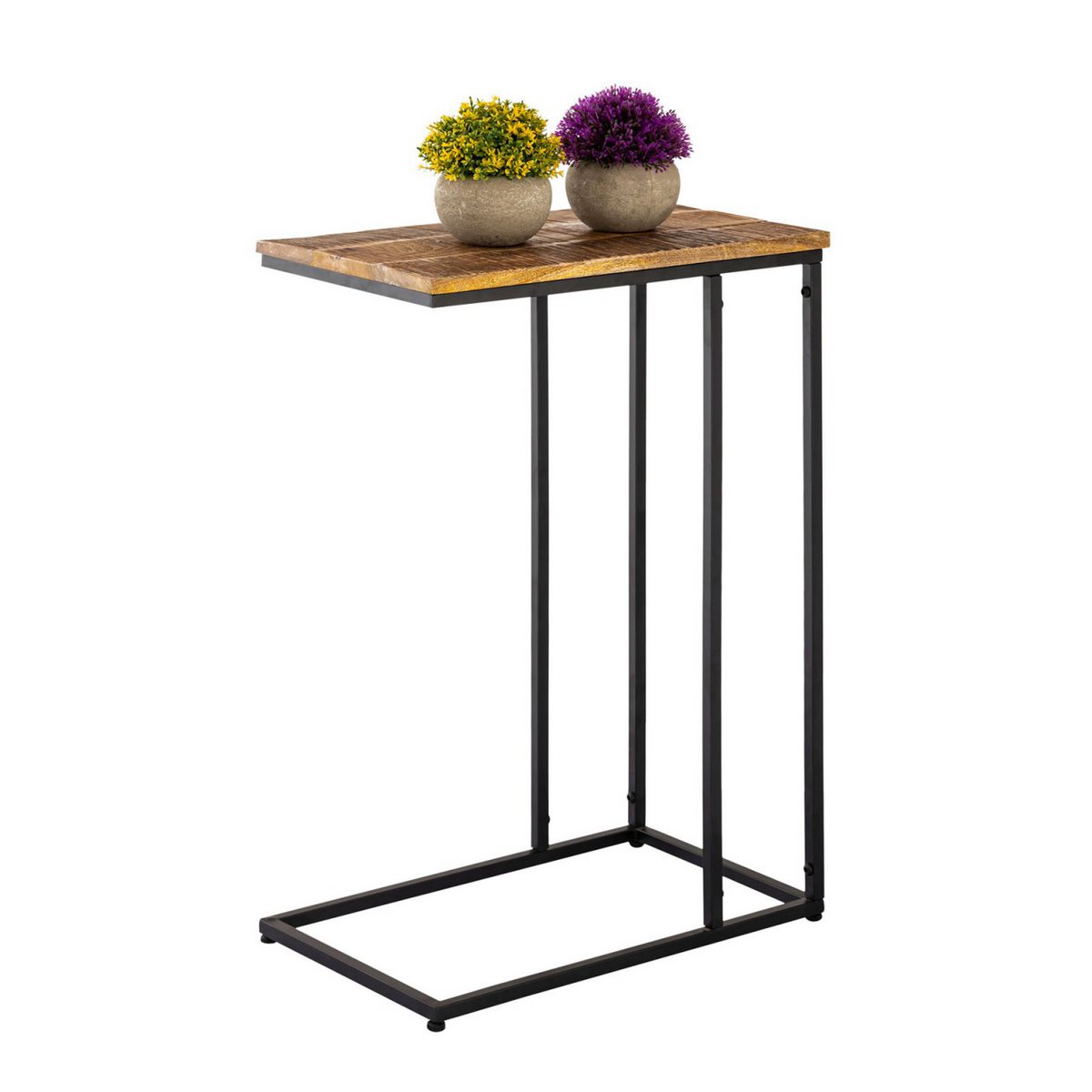Bijzettafel laptisch hout 25x60x40 cm duurzaam sofatisch c-tafel toronto metalen frame