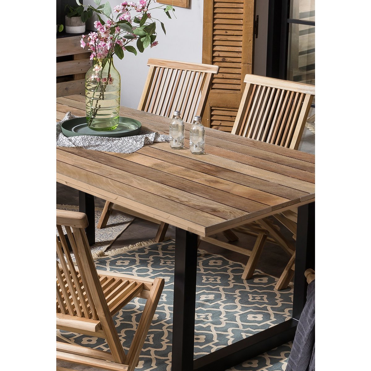 Eettentabel 240 x 100 x 77 cm | Tabel top 43 mm | Mango Nature | U-metaal frame antiek zwart
