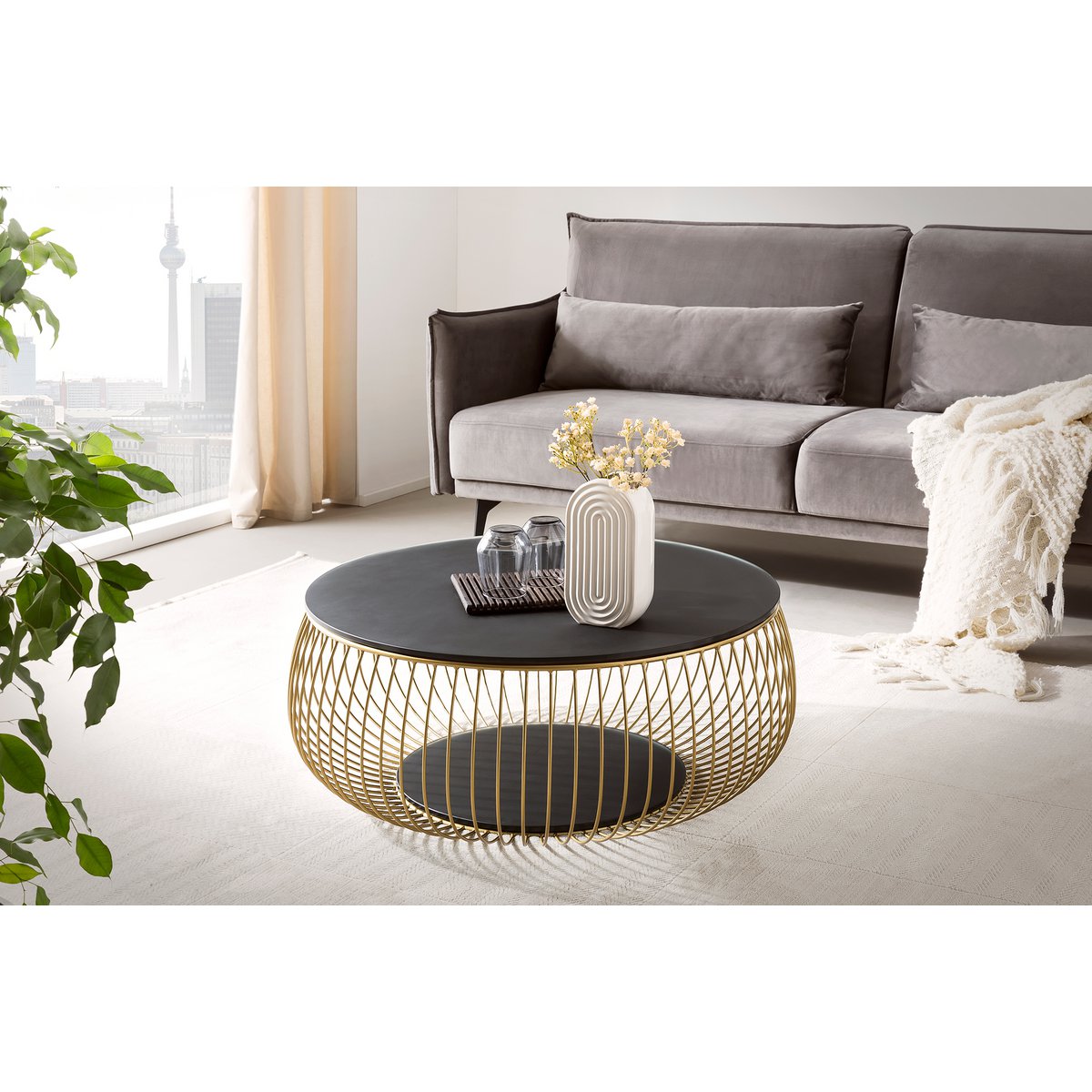 Salontafel Ø 86 cm zwart/goud