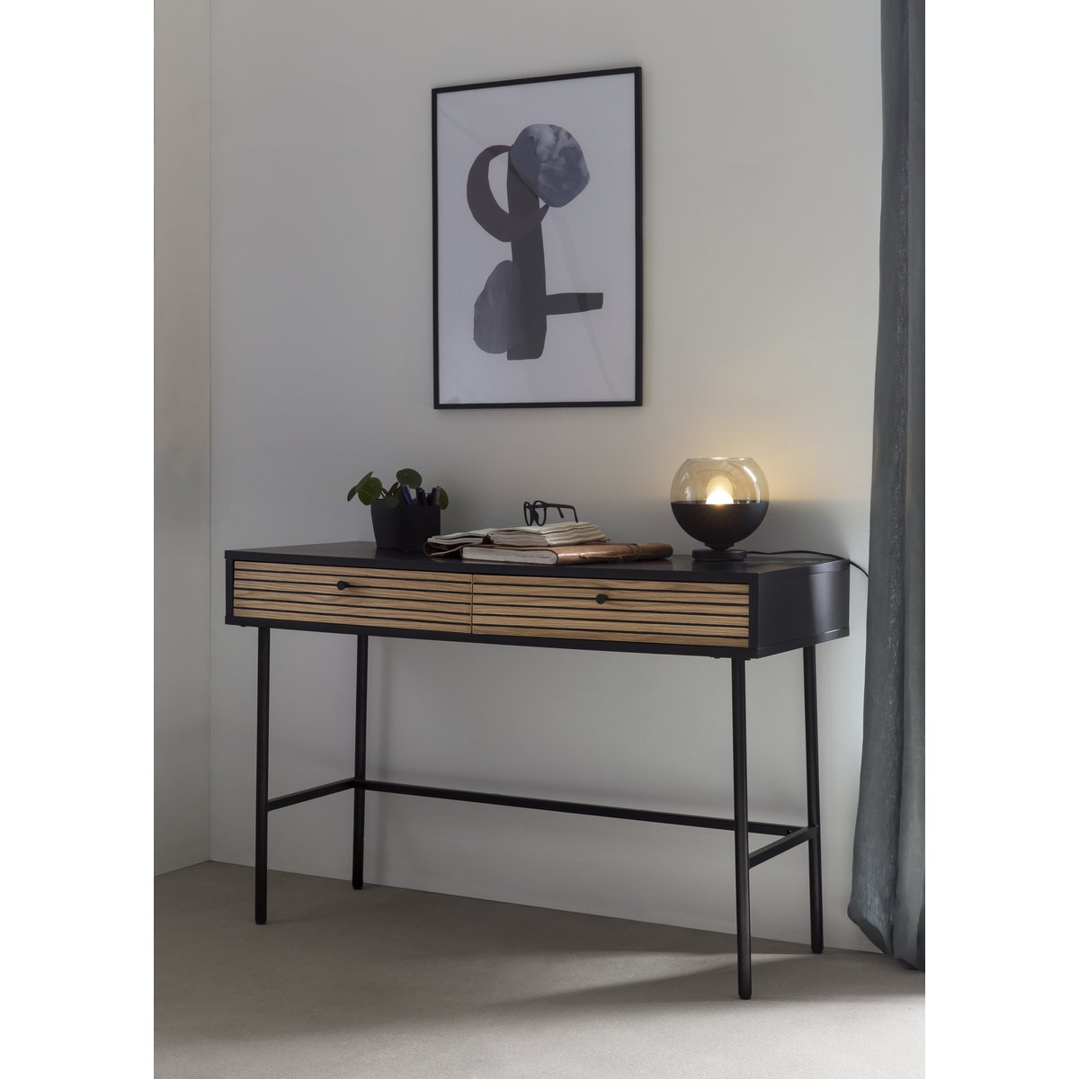 Bureau zwart/eiken echt houtfineer