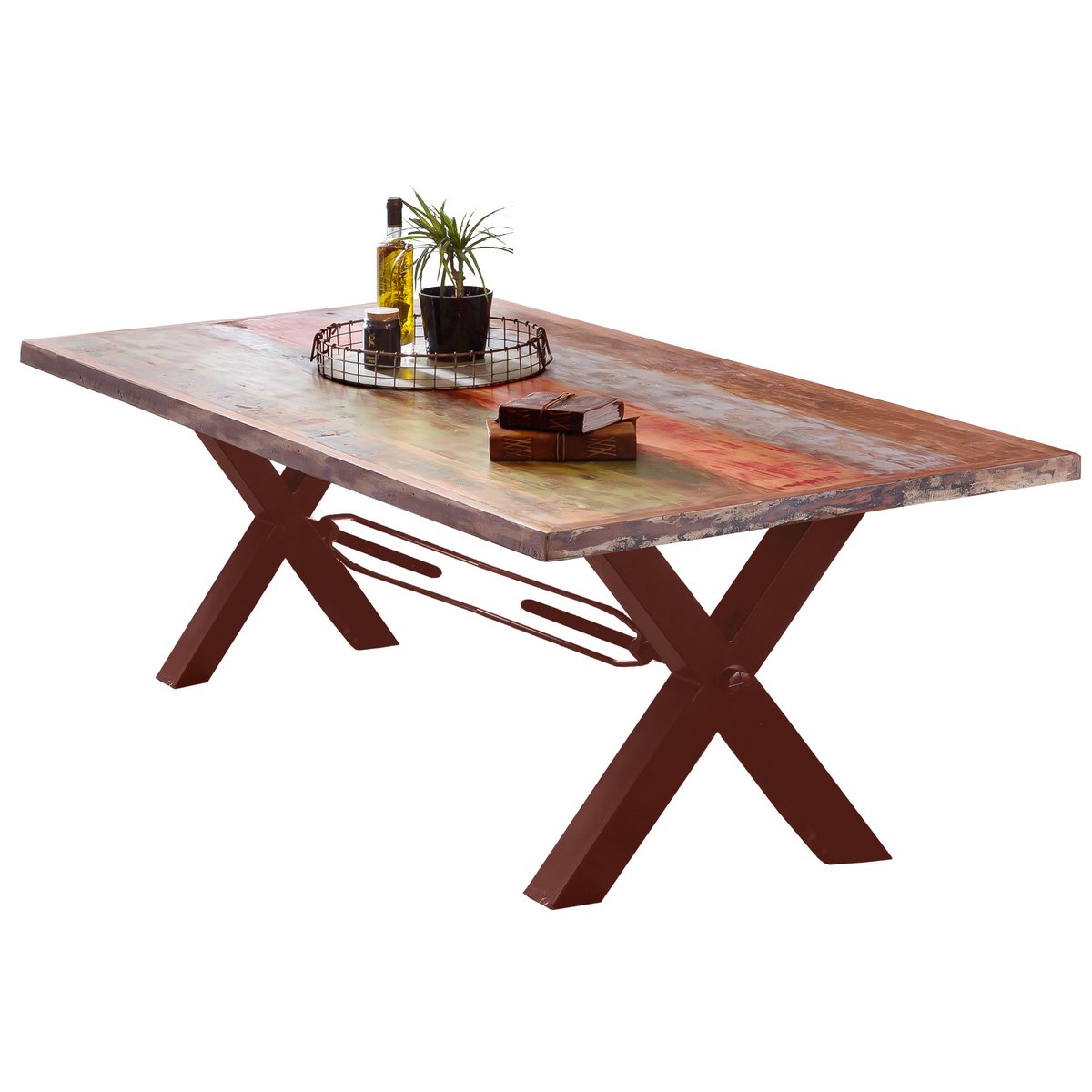 Tafel 160x85 cm, teruggewonnen hout geschilderd in felle kleuren