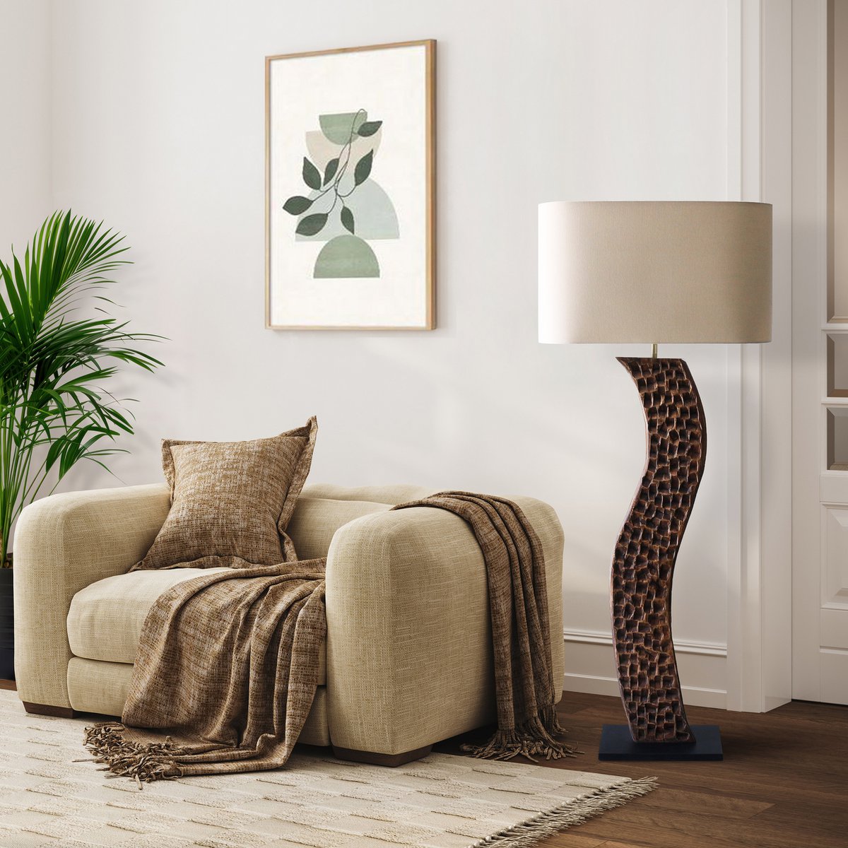 Vloerlamp acacia/linnen naturel 171 cm