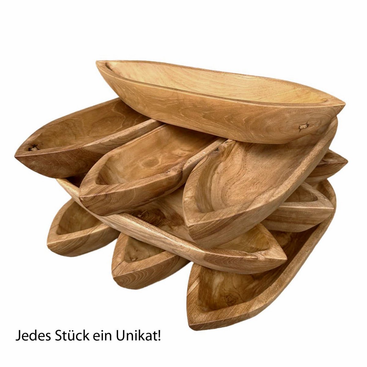 Teakhouten schaal 45x13cm bootvormig Uniek natuurproduct gemaakt van massief teakhout