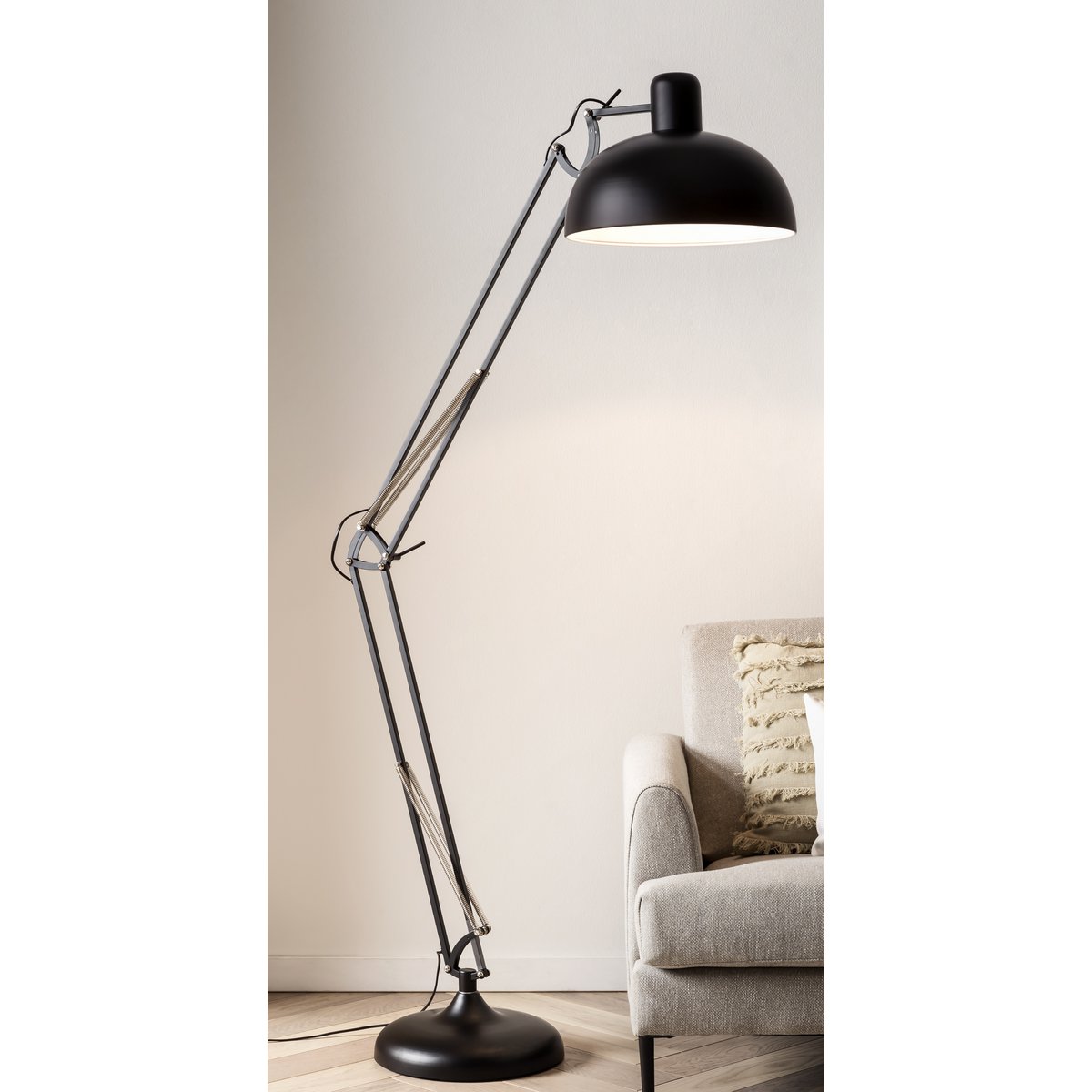 Industriële vloerlamp zwart verstelbaar